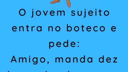 O jovem sujeito entra no boteco