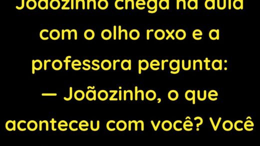 Joãozinho chega na aula com o olho roxo e a professora pergunta