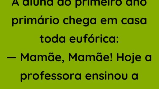 A aluna do primeiro ano primário chega em casa