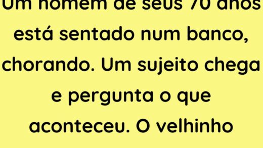 Um homem de seus 70 anos está sentado num banco