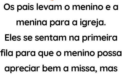 Os pais levam o menino e a menina para a igreja